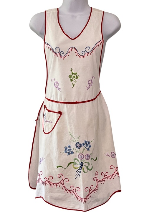 Hand Crafted Other - Vintage Hand Embroidered Hostess Apron Personalized Marie Floral